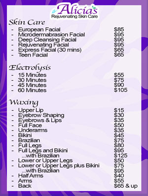 Alicias's Rejuvenating Skin Care Menu